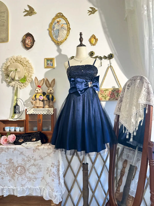 Girlhomeshops-New vintage bow sweet short satin homecoming dress birthday party dress gh5194