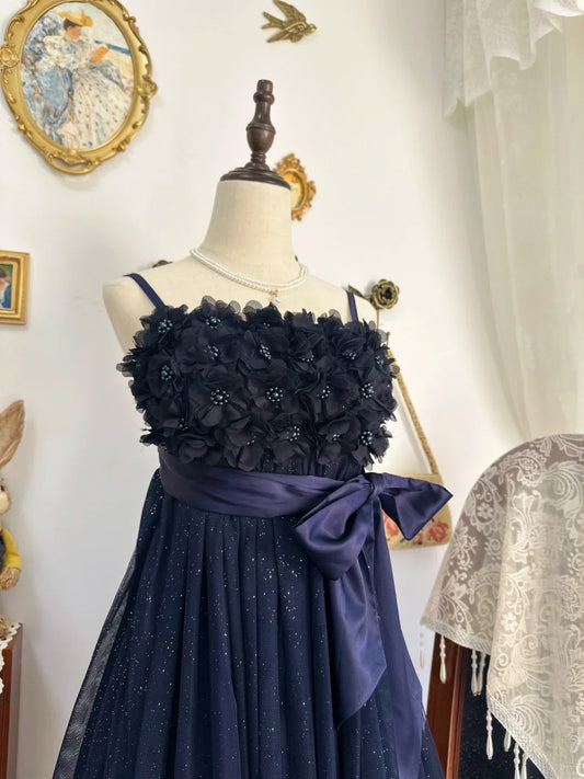 Girlhomeshops-Navy blue shiny vintage short beaded chiffon homecoming dress birthday dress gh5212