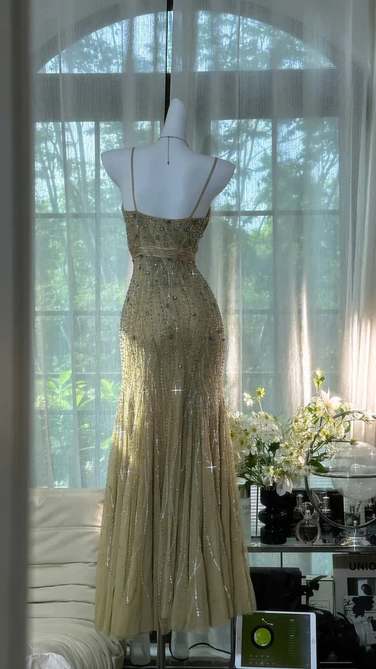 Vintage Beading Long Elegant Chiffon Homecoming Dress Ball Dress Evening Dress Birthday Party Dress Date Dress Prom Dress gh4681