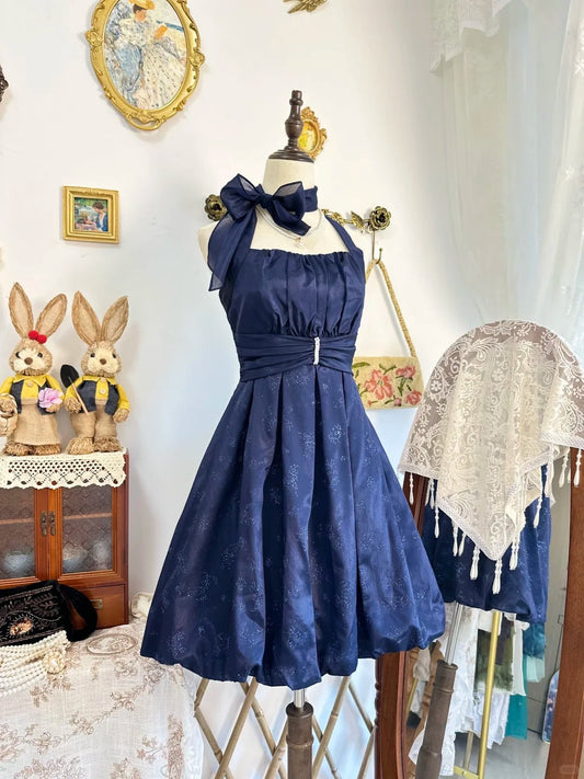 Girlhomeshops-New navy blue vintage sweet beaded short satin homecoming dress for birthdays and parties gh5196