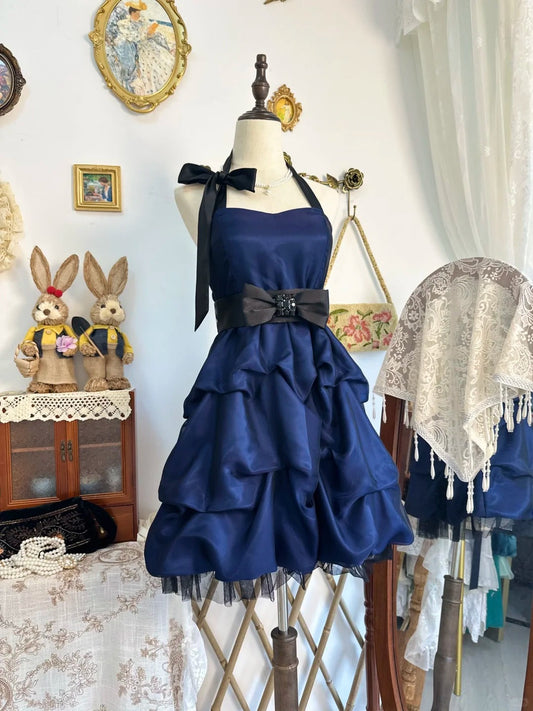 Girlhomeshops-Navy blue vintage short chiffon homecoming dress birthday dress gh5218