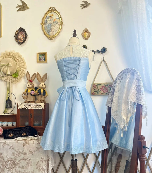 Girlhomeshops-Blue satin vintage short homecoming dress birthday dress gh5215