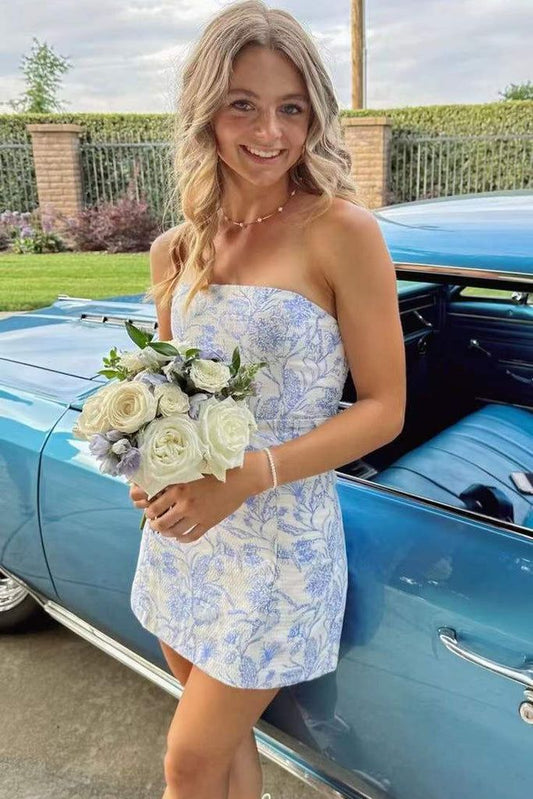 Cute Blue Strapless Sheath Short Party Dress Cocktail Dress Homecoming Dress TP4378