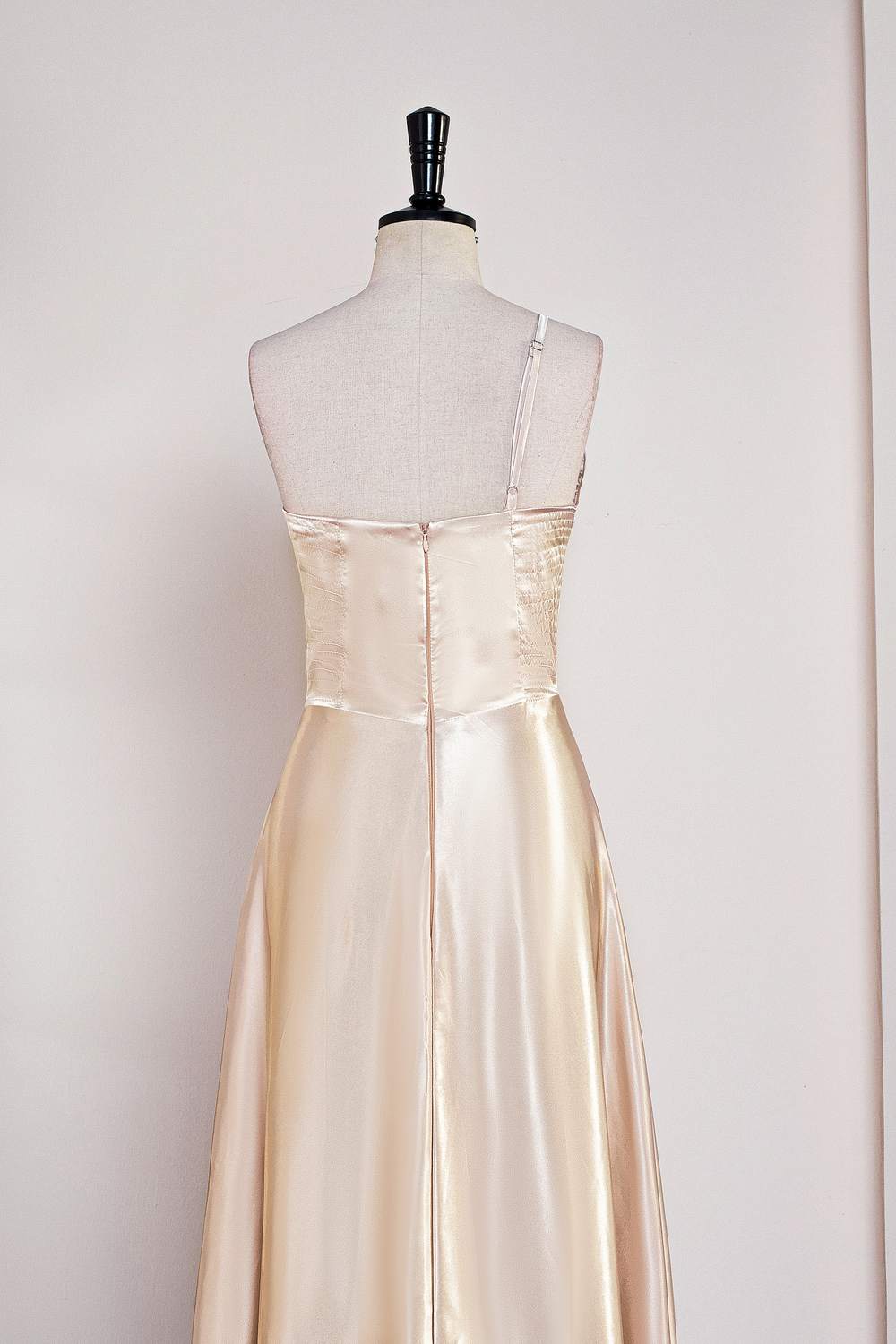 Champagne One Shoulder A-line Satin Knee-Length Bridesmaid Dress