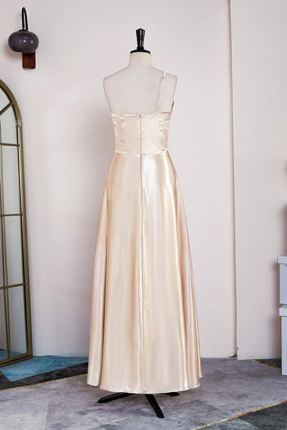 Champagne One Shoulder A-line Satin Knee-Length Bridesmaid Dress