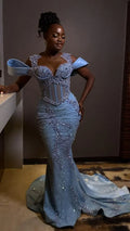 Gorgeous Sky Blue Beaded Prom Dress Long Sweetheart Evening Dress Mermaid Formal Dress TP4581