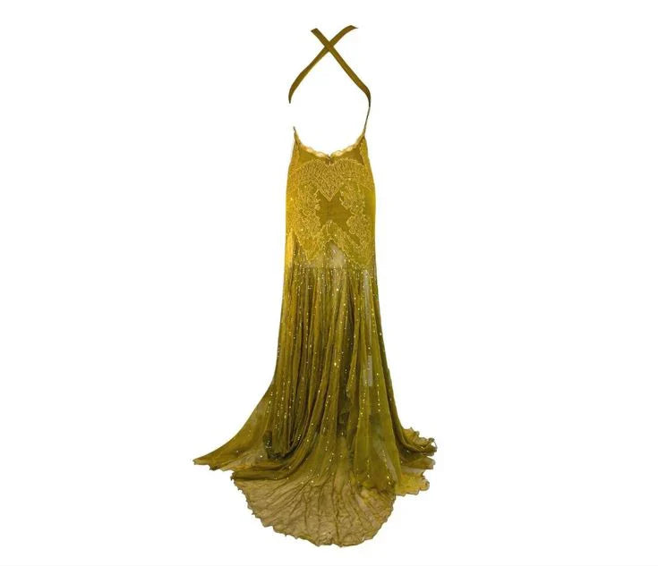 Green beaded sexy mermaid spaghetti straps long lace ball gown evening dress gh2995