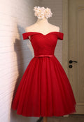 Red Tulle Short Prom Dresses,A-Line Semi Formal Dress