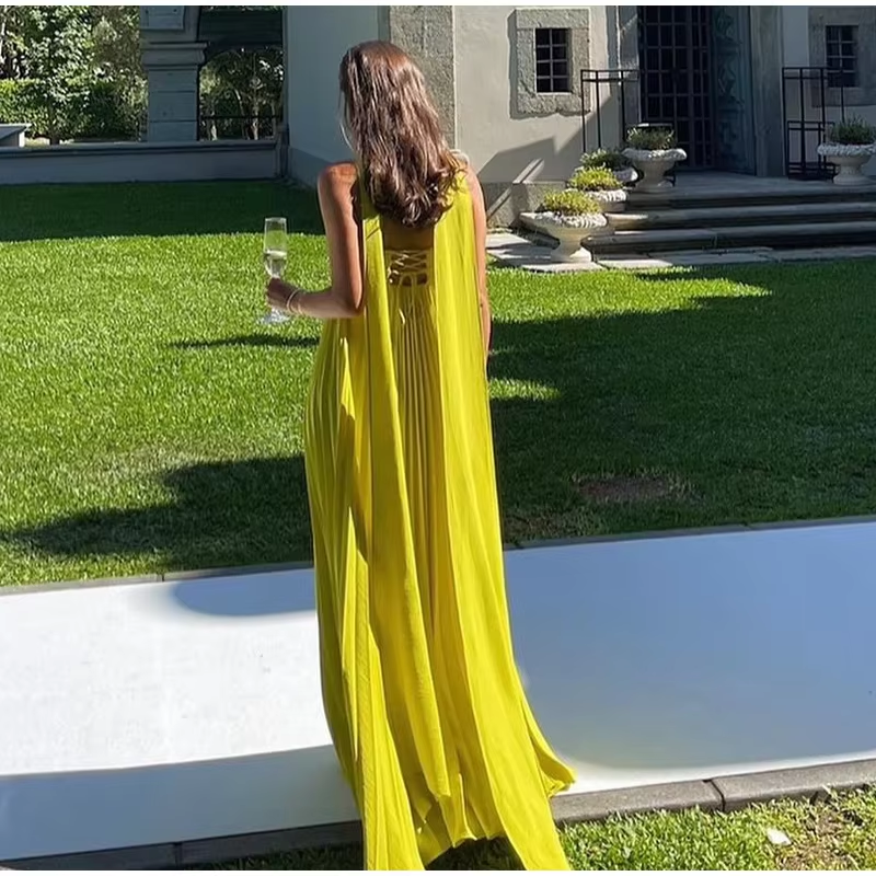 Fancy Strapless Pleated Dresses Sexy Chiffon Long Evening Party Gowns