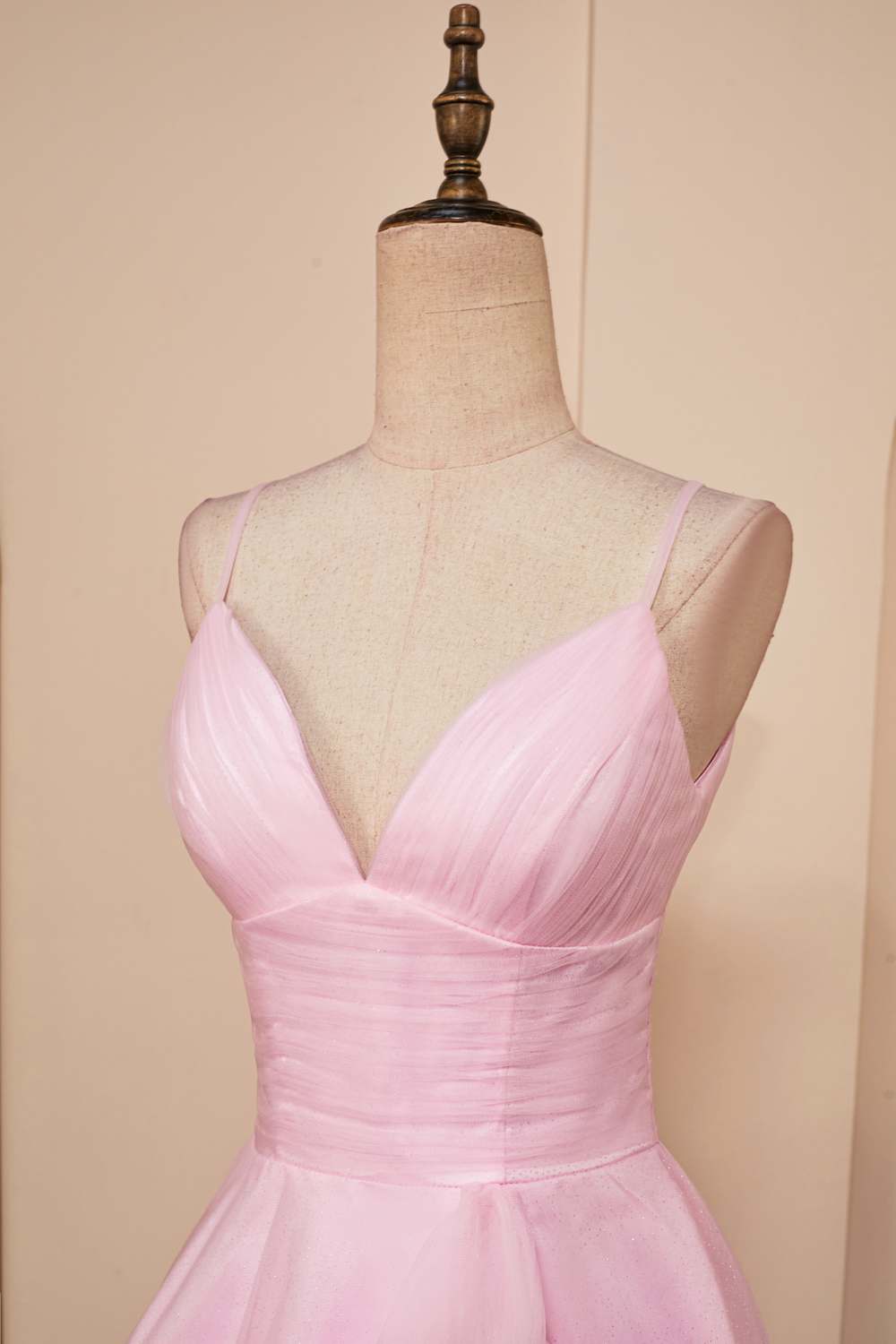 Pink Plunging V Neck Multi-Layers A-line Straps Homecoming Dress