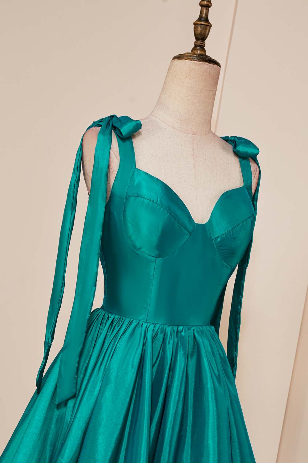 Rose Pink A-line Bow Tie Straps Ruffled Satin Homecoming Dress