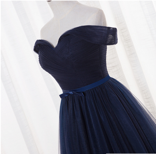 Navy blue tulle long prom dress,evening dress,cheap prom dresses  7683