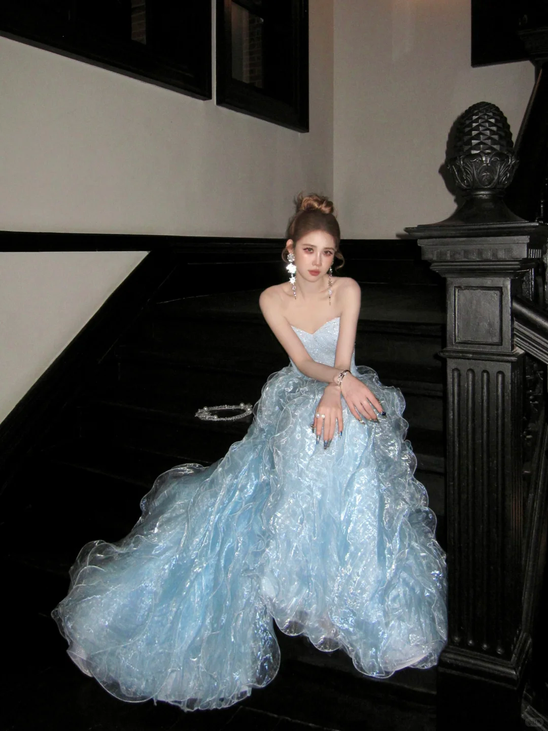 Gorgeous Shiny Light Blue Strapless Design A-Line Tulle Wedding Dress TP4235