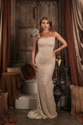 Ivory One Shoulder Pearl Bodycon Long Ball Gown TP1737