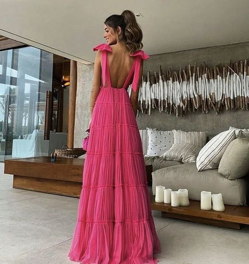 A Line Long Formal Dresses,Bow on Straps Night Dress Party