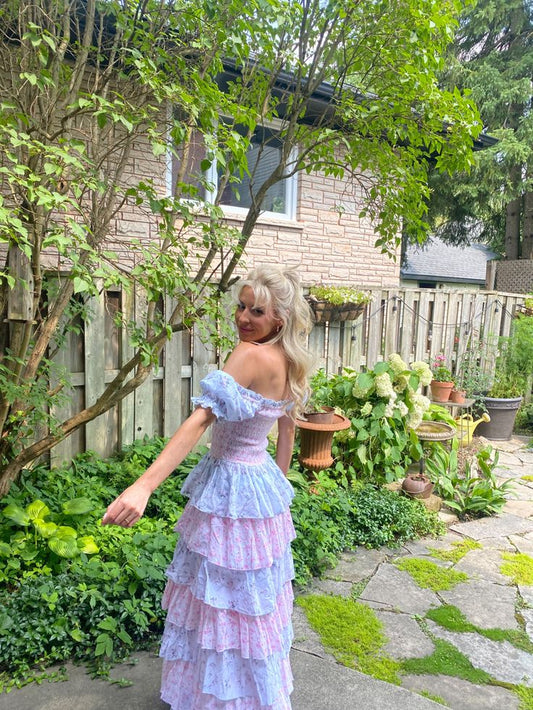 Blue Purple Vintage Elegant Floral Long Chiffon Ball Gown Evening Dress Party Dress gh3329