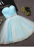 Vintage Light Blue Strapless Sweetheart Tulle A-Line Homecoming Dress TP5884