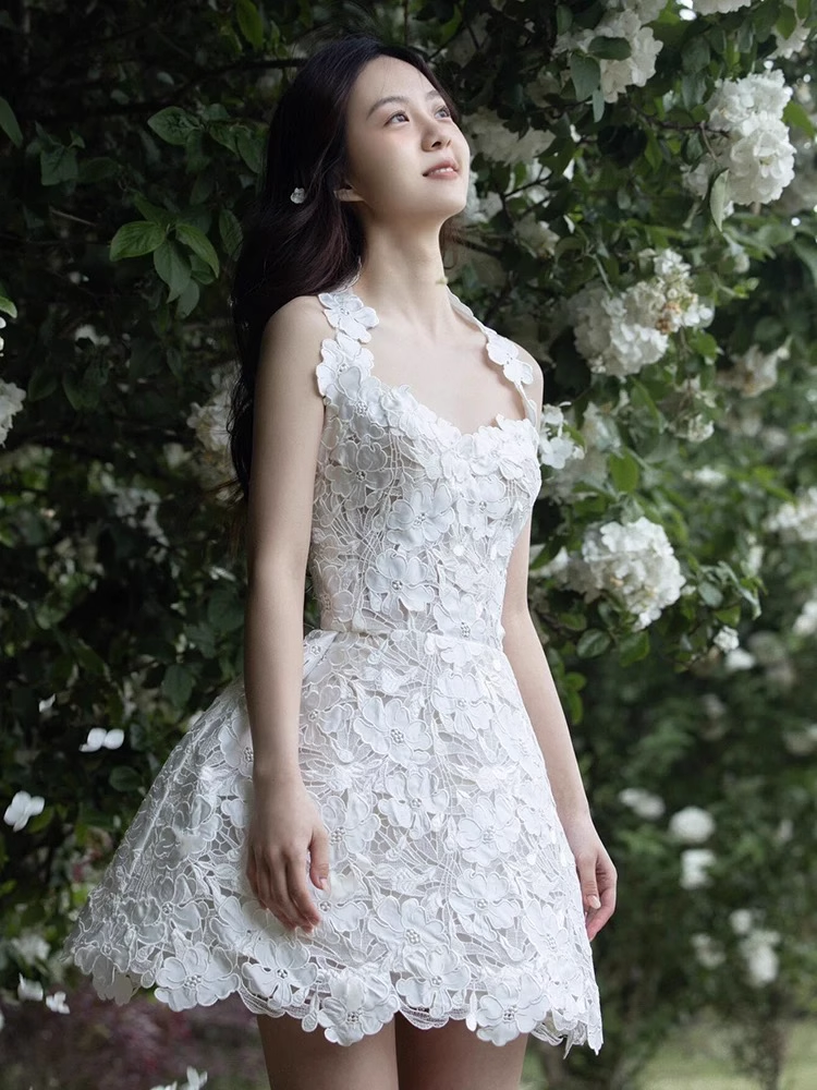 Retro White Appliqued Sleeveless Design A-line Party Dress Homecoming Dresses TP3946