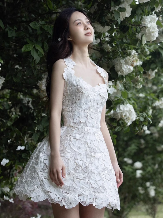 Retro White Appliqued Sleeveless Design A-line Party Dress Homecoming Dresses TP3946