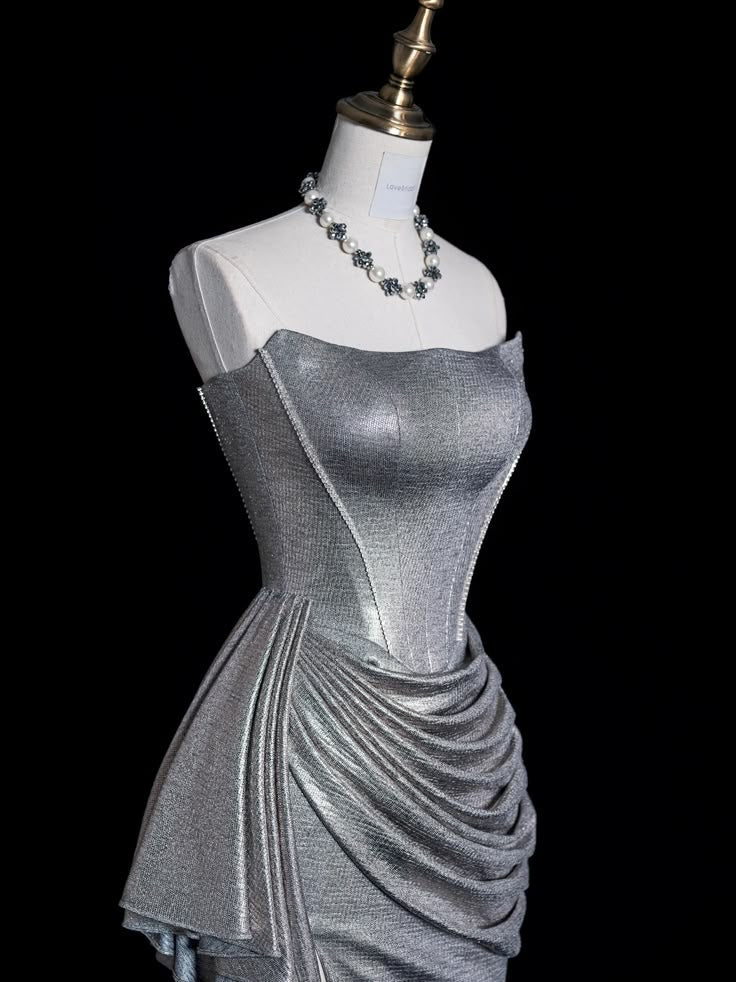 Silver Gorgeous Shimmer Slim Fit Long Satin Prom dress Evening Dress Party Dress gh4967