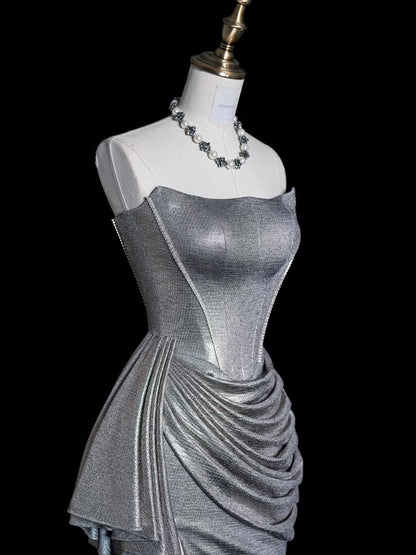 Silver Gorgeous Shimmer Slim Fit Long Satin Prom dress Evening Dress Party Dress gh4967