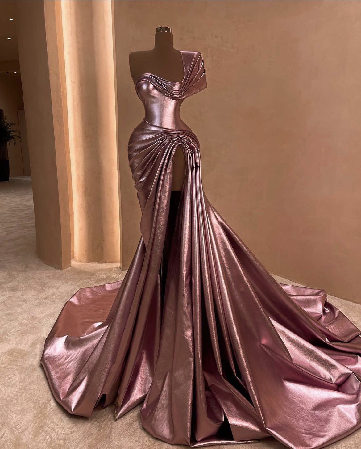 Girlhomeshops-Pink Elegant Long Satin Prom dress Evening Dress Party Dress gh5028