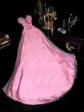 Glamorous Bright Pink Chiffon Sweetheart Beaded A-Line Strapless Evening Gown TP5363