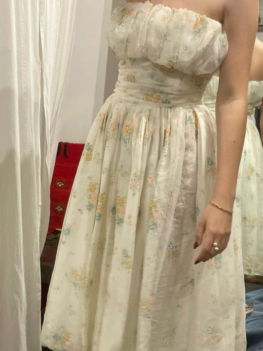 White Yellow Floral Elegant Long Chiffon Homecoming Dress Ball Gown Evening Dress Wedding Guest Dress Birthday/Garden Party Dress Prom Dress gh4092