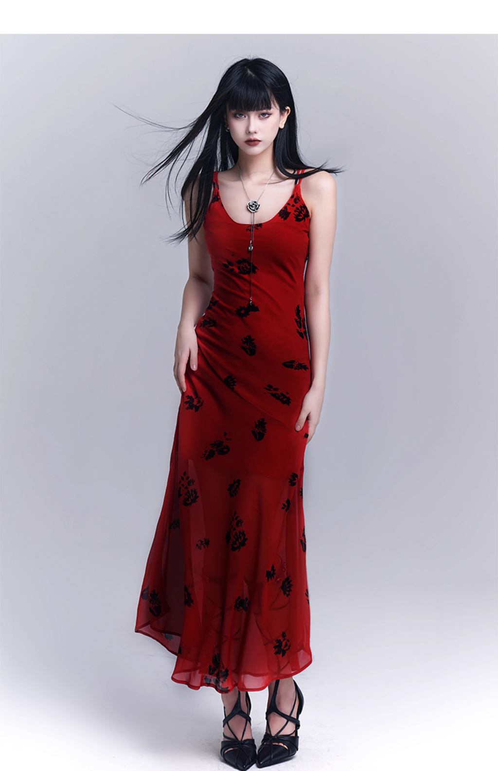 Simple Fashion Floral Pattern Design Spaghetti Strap Dress TP2948