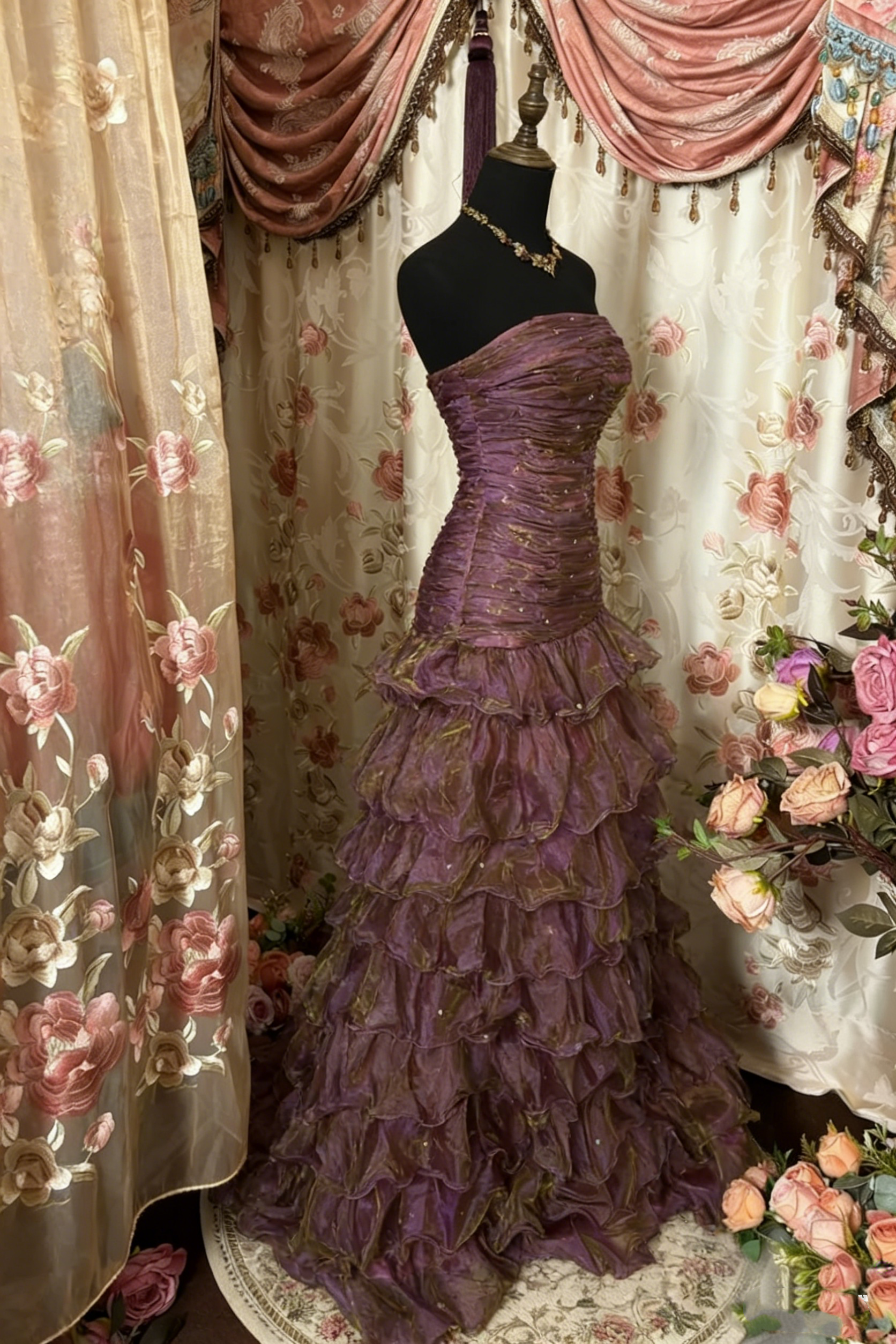 Classy Mermaid Strapless Ruffles Long Evening Dress Prom Dresses