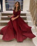 Classy Burgundy Evening Dress A Line Satin Long Wedding Guest Dresses