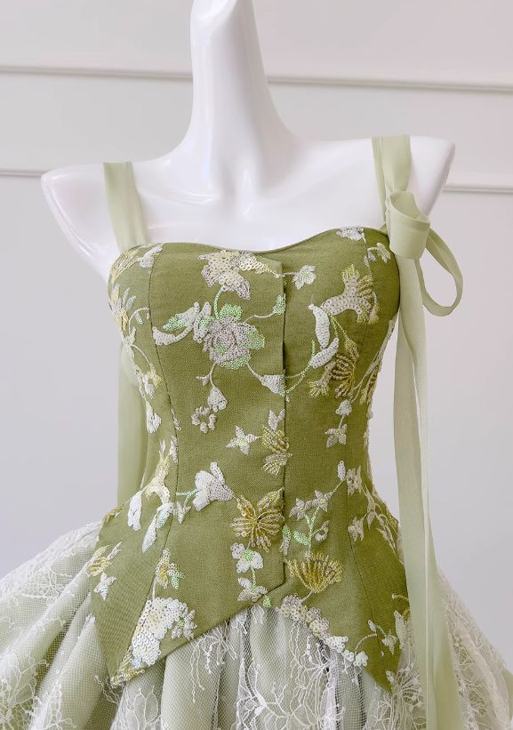 New Fashion Olive Green Mesh Lace Sequined Short Prom Dress,  A-line Homecoming Dress TP3394