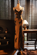 Vintage Elegant V-neck Applique Design Romantic Chiffon Evening Dress Prom Dress TP4017