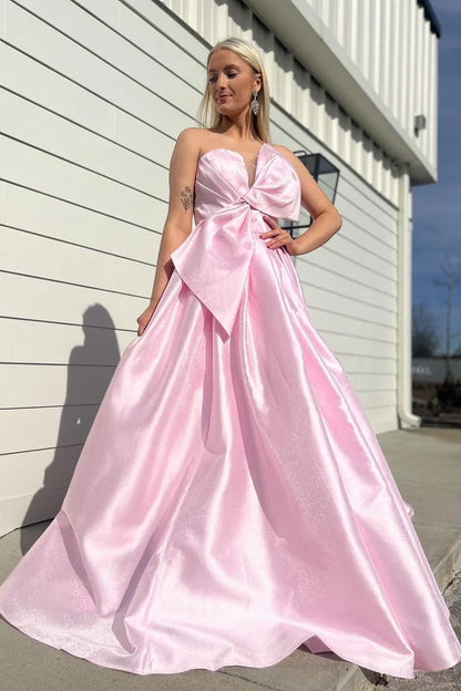 Strapless Satin A-Line Formal Party Prom Dress With Train