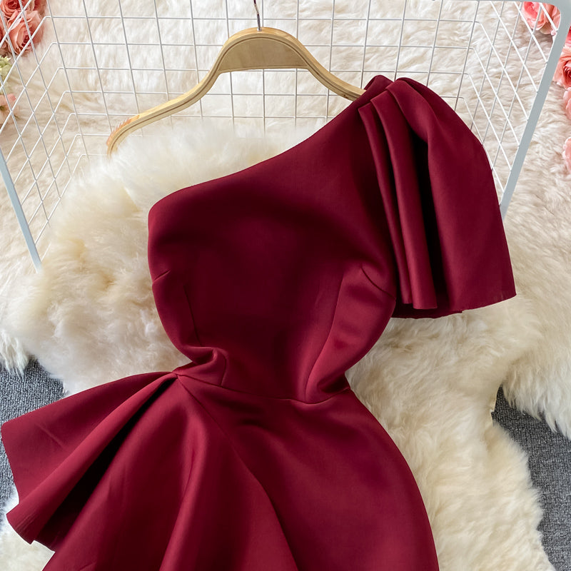 Stylish One Shoulder Satin Short Dress Party Dress  10918