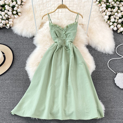 Fashion V-neck sleeveless backless suspender dress  11116