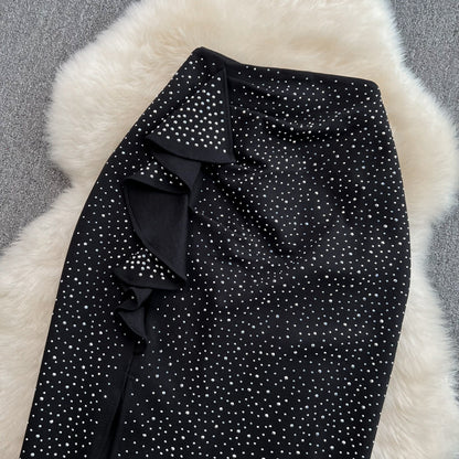 High waist slim diamond ruffled irregular A-line skirt  11277