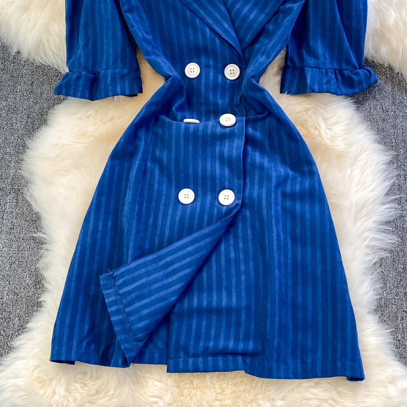 Blue Double-Breasted Striped Dress  10899