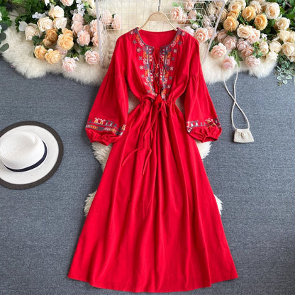 Simple Embroidered Long Sleeve Dress  10962
