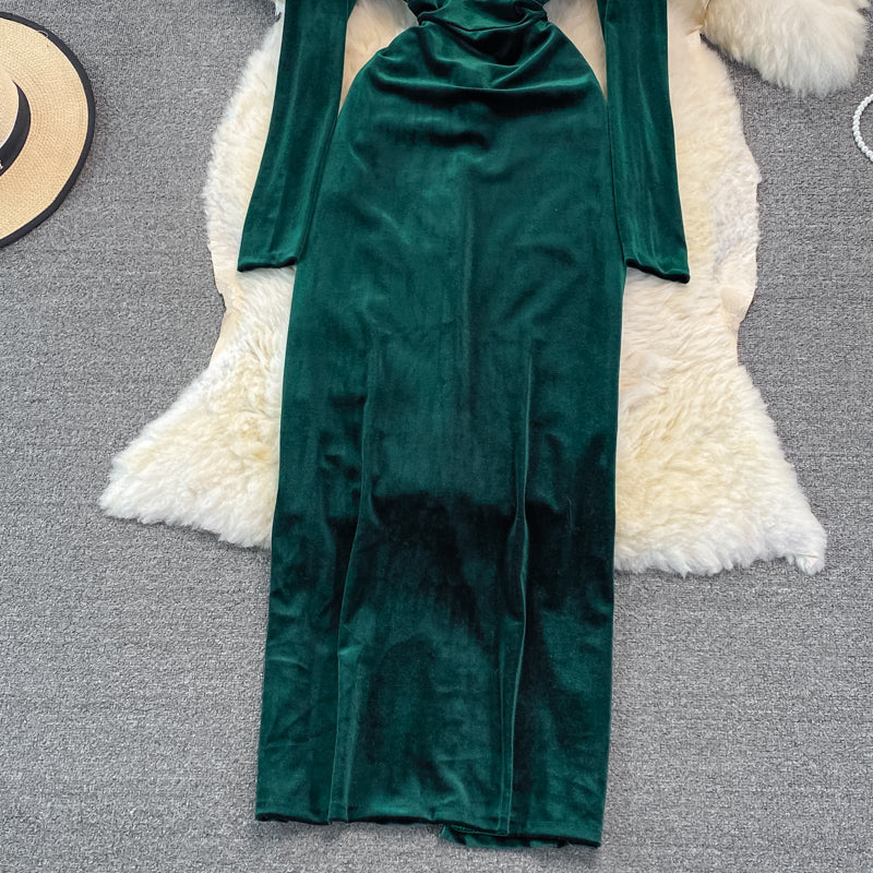 Sexy V Neck Long Sleeve Dress  10949