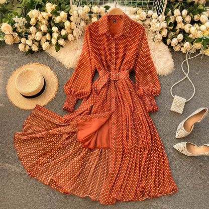 Fashionable A Line Polka Dot Long Sleeve Dress Fashion Dress  10924