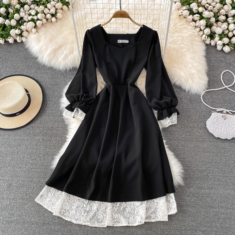 Black A Line Lace Short Dress Lace-Up Fashion Dress  10863