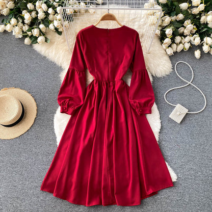 Cute V Neck Long Sleeve Dress A Line Fashion Dress  10858