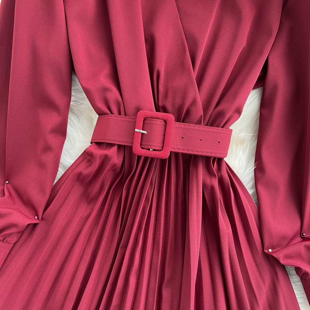 Simple V Neck Long Sleeve Dress A Line Fashion Dress  10946