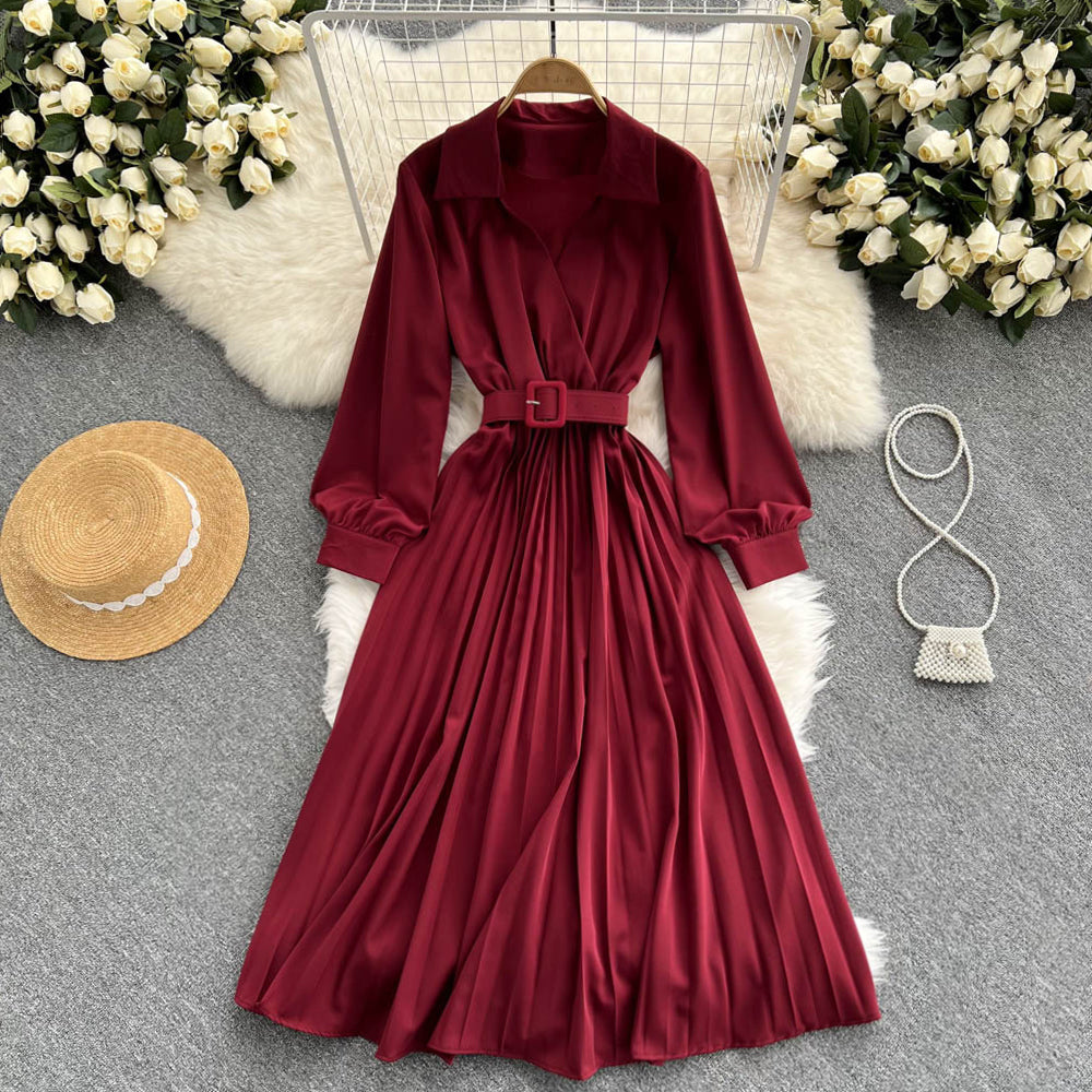 Simple V Neck Long Sleeve Dress A Line Fashion Dress  10946