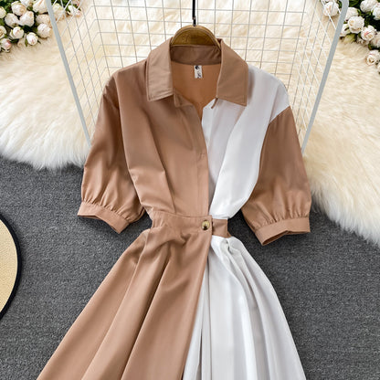 Chic Contrast Color Short-Sleeved Dress  10769