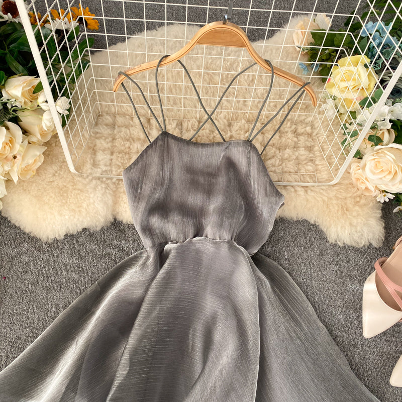 Gray Tulle Short Dress A Line Backless Dress  10817