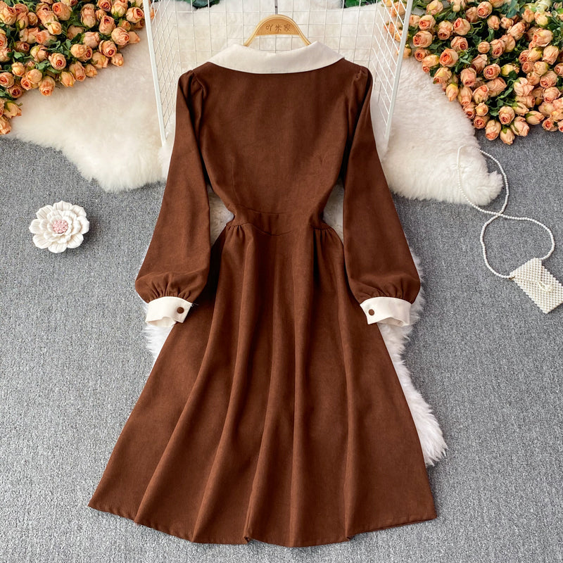 Sweet Corduroy Long Sleeve Dress Fashion Dress  10853