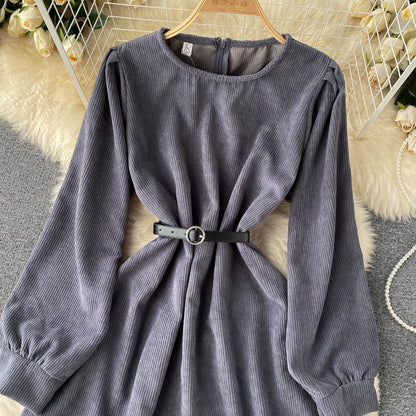 Simple Corduroy Long Sleeve Dress Fashion Dress  10887