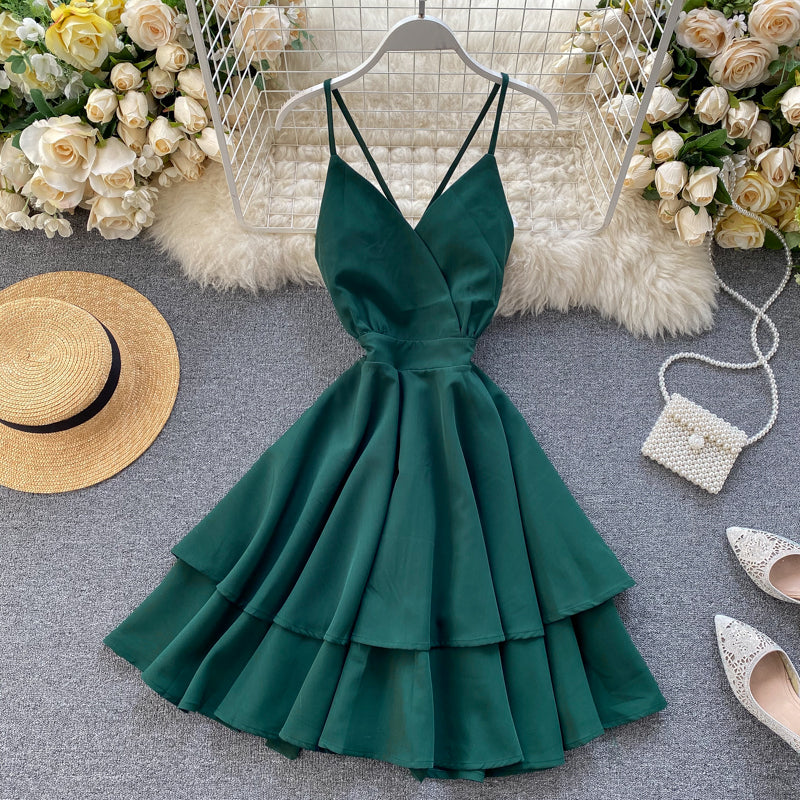 Cute V Neck Short Dress A Line Fashion Dresses  10876